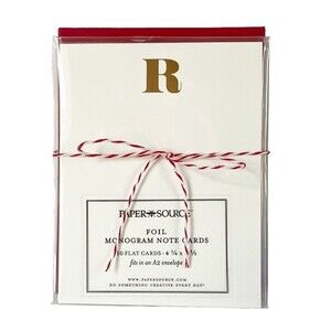 Monogram Notecard Set Gold Foil Print “R” White Card With Red Envelopes Set/10